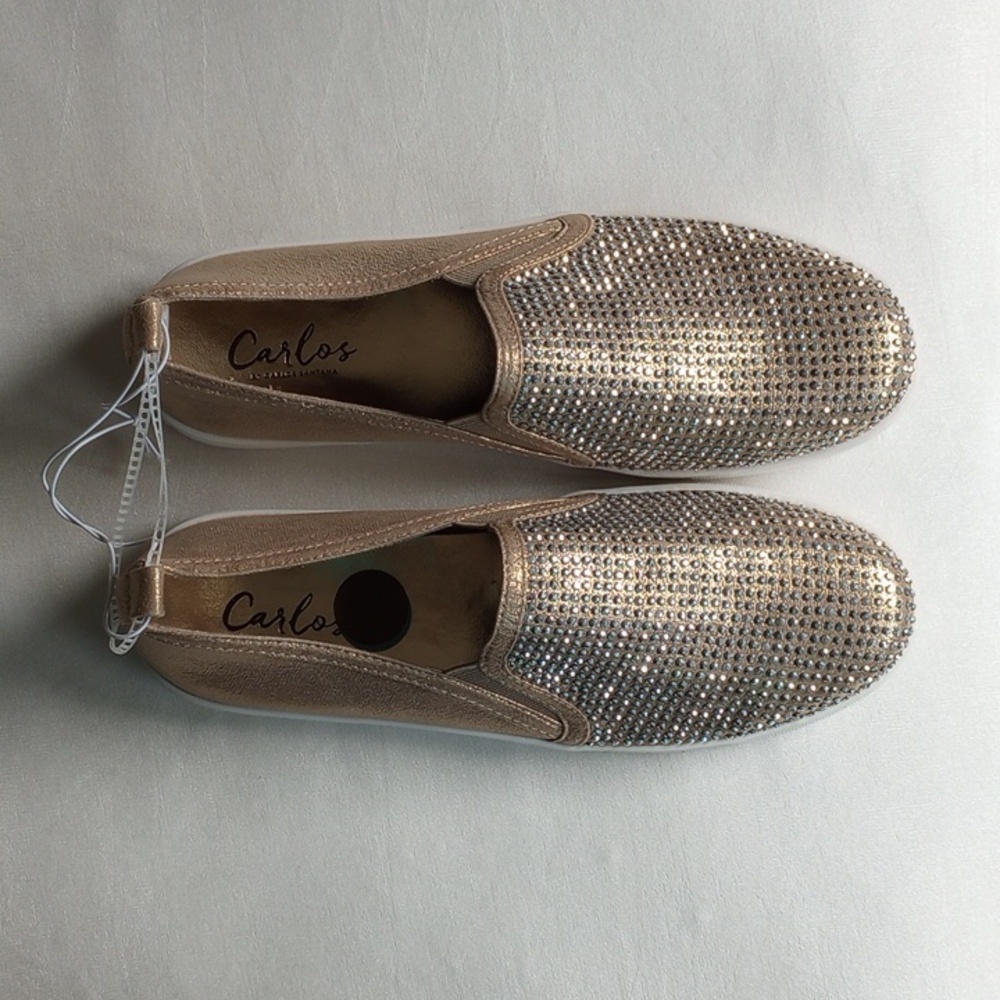 NWOT Carlos Pave' Studded Loafers Slip-On Shoes 8 Light Gold - Picture 2 of 7
